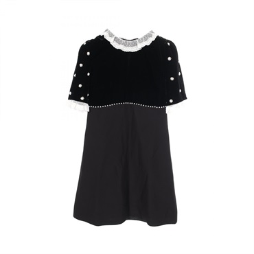 Miu Miu Pearl lace Velvet Panel Short sleeved Dress #38 Rayon Black White Used