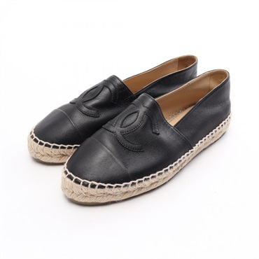 CHANEL COCO Mark espadrilles slip-on shoes #36 G29762 leather Black Used Women