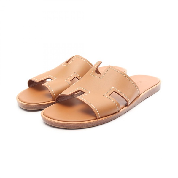 HERMES Oran Sandals Flat Shoes #45 Box calf leather Calfskin Brown Used mens