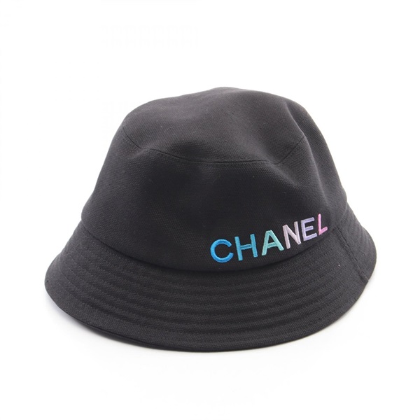 CHANEL Logo embroidery Bucket Hat 60cm AA9703B15084 cotton Black Used Women