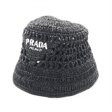 PRADA Logo Bucket Hat Cap 60cm 1HC137 2A2T Viscose Black Used Women