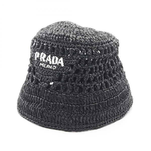 PRADA Logo Bucket Hat Cap 60cm 1HC137 2A2T Viscose Black Used Women