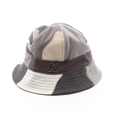 LOUIS VUITTON LV Portrait Bucket Hat 58cm M7186M cotton Gray White Black Used