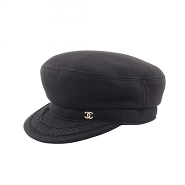 CHANEL Coco Beach Newsboy Cap Hat 55cm cotton Black Used Women CCC