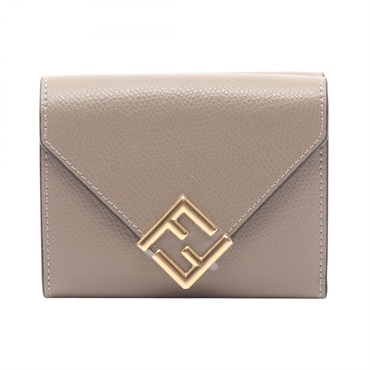 FENDI FF Diamond Tri-fold wallet compact purse 8M0480ALV4F1N1G leather Beige