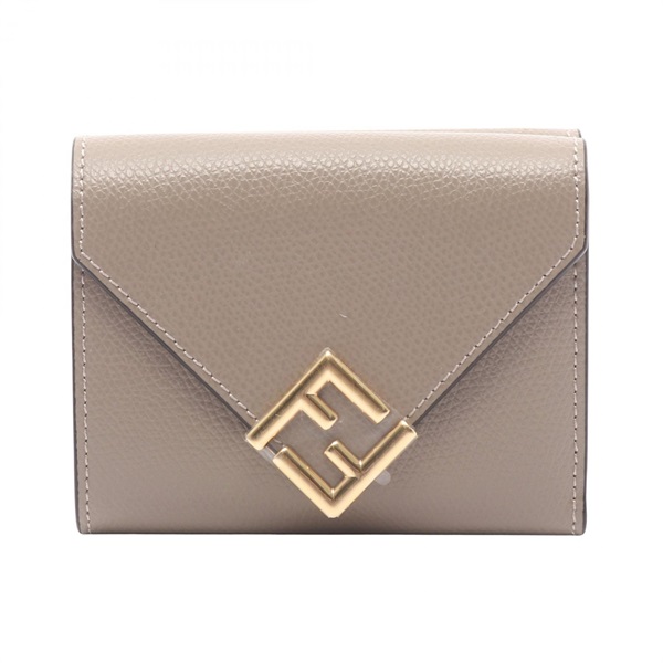 FENDI FF Diamond Tri-fold wallet compact purse 8M0480ALV4F1N1G leather Beige