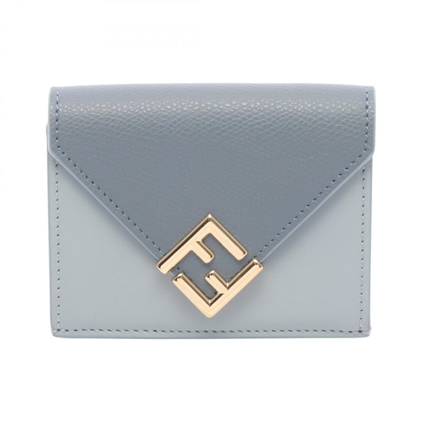 FENDI FF Diamond Tri-fold compact purse wallet 8M0480ALV4F1URV leather Blue NEW