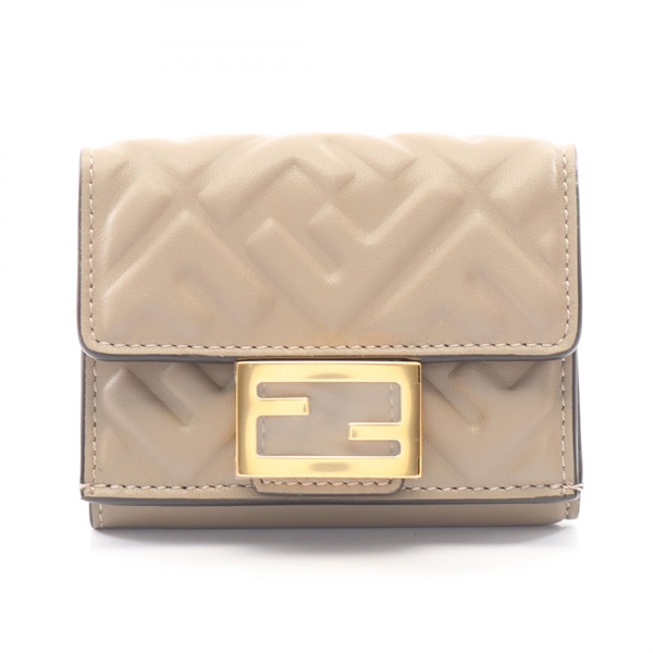 FENDI Baguette FF logo Tri-fold compact purse wallet 8M0395AAJDF0E65 leather