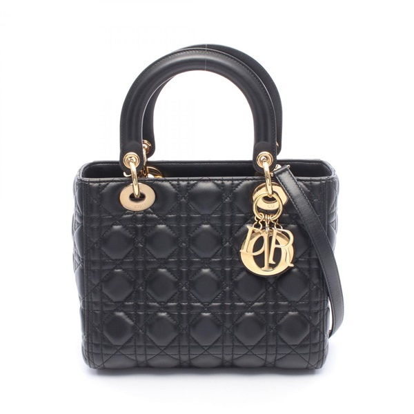 Christian Dior LADY DIOR shoulder tote Handbag Lambskin Black Used Women