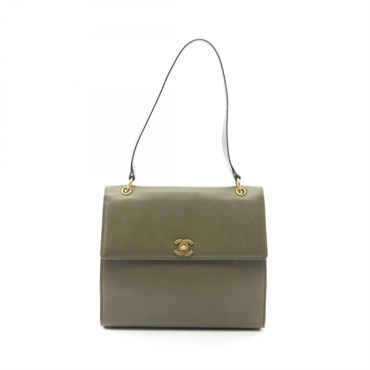 CHANEL COCO Mark Shoulder hand Bag Grained Calfskin leather Khaki Used GHW