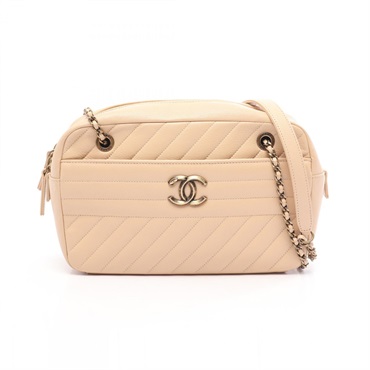 CHANEL Bias stitch chain Shoulder hand Bag leather Beige antique gold hardware