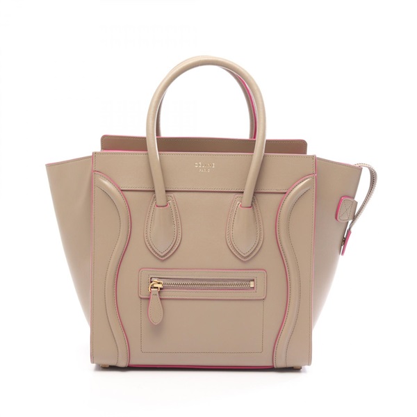 CELINE Luggage micro shopper Tote hand Bag leather Beige Used Women