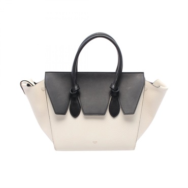 CELINE Tie Knot Mini tote Handbag leather White Black Used Women