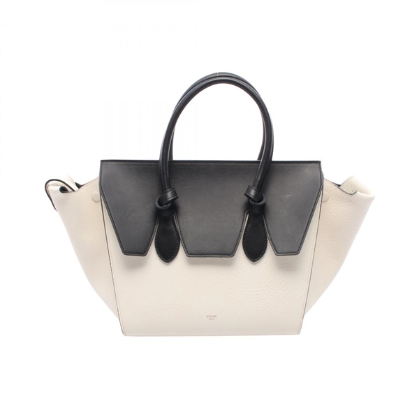 CELINE Tie Knot Mini tote Handbag leather White Black Used Women
