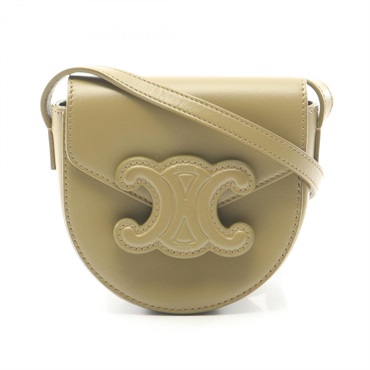 CELINE Mini Besace Cuir Triomphe Shoulder Bag leather Khaki Used Women