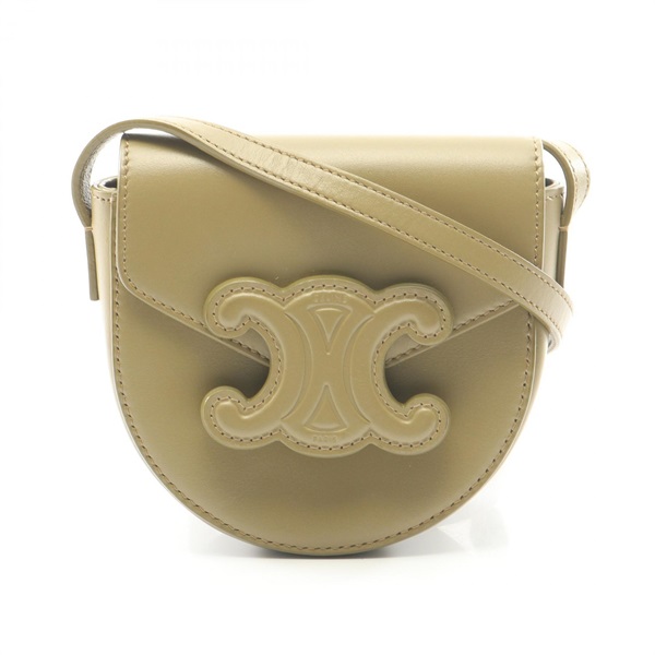 CELINE Mini Besace Cuir Triomphe Shoulder Bag leather Khaki Used Women