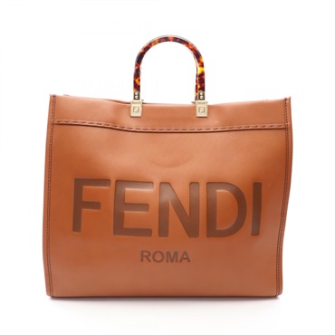 FENDI Sunshine Logo Large Tote Handbag 8BH372 leather Brown Used Women