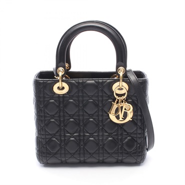 Christian Dior LADY DIOR shoulder tote Handbag leather Black Used Women