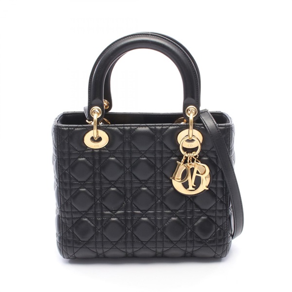Christian Dior LADY DIOR shoulder tote Handbag leather Black Used Women