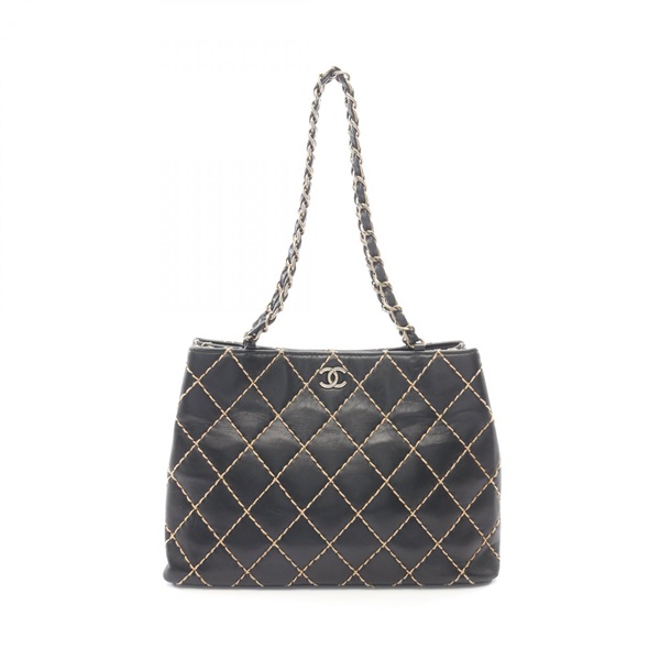 CHANEL Wild stitch chain Shoulder hand Bag leather Black Used Women GHW