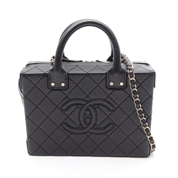 CHANEL Matelasse chain shoulder crossbody Vanity Case Bag leather Black Used GHW