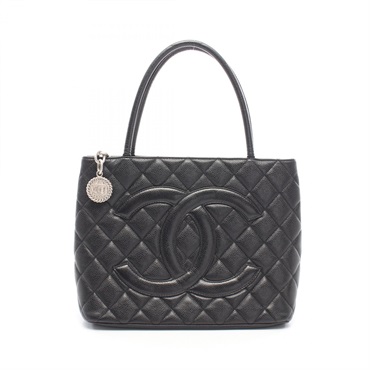 CHANEL Medallion tote hand Bag A01804 Grained Calfskin leather Black Used SHW