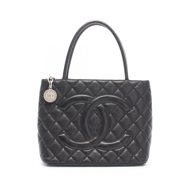CHANEL Medallion tote hand Bag A01804 Grained Calfskin leather Black Used SHW