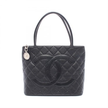 CHANEL Medallion tote hand Bag A01804 Grained Calfskin leather Black Used SHW