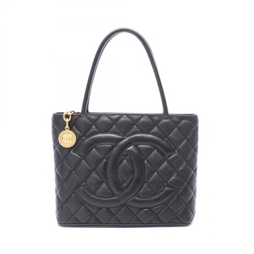 CHANEL Medallion tote hand Bag A01804 Grained Calfskin leather Black Used GHW