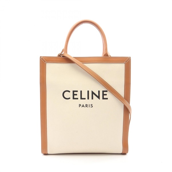 CELINE Small Vertical Cabas Shoulder Crossbody Tote Handbag canvas leather Used