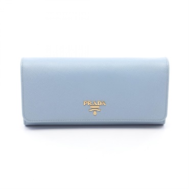 PRADA Bifold long wallet purse Saffiano leather Blue Used Women