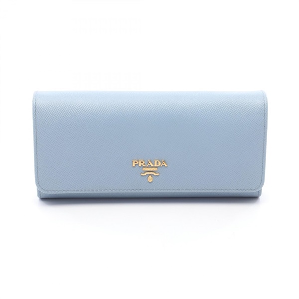 PRADA Bifold long wallet purse Saffiano leather Blue Used Women