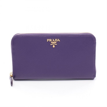 PRADA Around long zip purse wallet Saffiano leather Purple Used Women