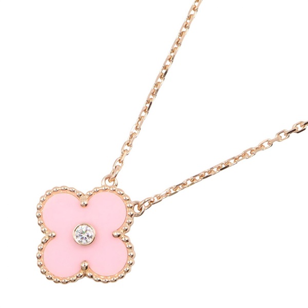 Van Cleef & Arpels Vintage Alhambra Diamond Necklace 18KRG Gold Pink Sable Women