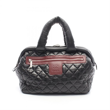 CHANEL Cococoon Tote Handbag Lambskin Sheep leather Black Bordeaux SHW Used CC