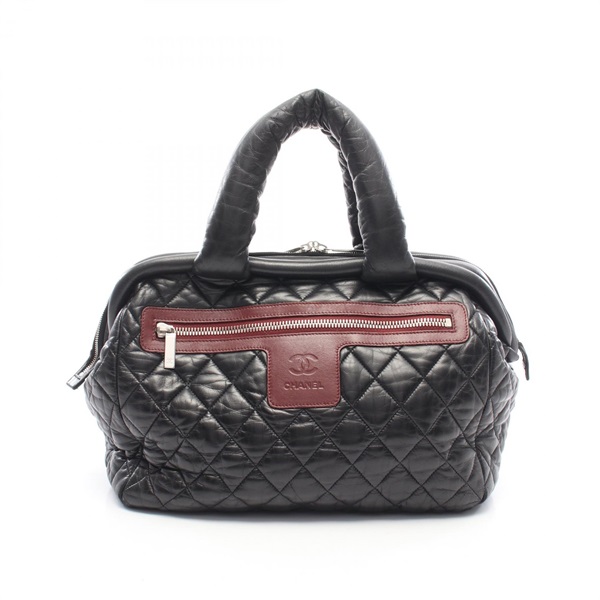 CHANEL Cococoon Tote Handbag Lambskin Sheep leather Black Bordeaux SHW Used CC
