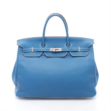 HERMES Birkin 40 Verso Handbag Clemence leather Blue White Mykonos SHW Used O