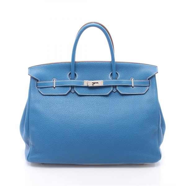 HERMES Birkin 40 Verso Handbag Clemence leather Blue White Mykonos SHW Used O