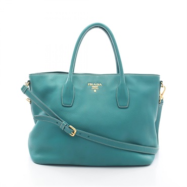 PRADA 2WAY Tote Shoulder Crossbody Bag leather Green GHW Used Women