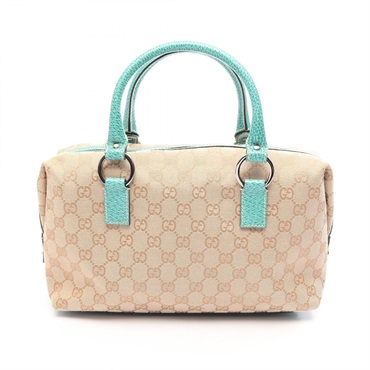 GUCCI GG canvas Duffel Handbag 113009 canvas leather Beige Green Used Women