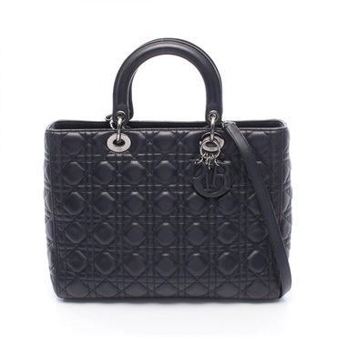 Christian Dior Lady Dior Large shoulder Handbag leather Black Used Women