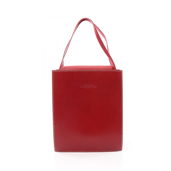 HERMES Lucy MM Tote Handbag Box calf Chevre leather Red Rouge Vif GHW Used B
