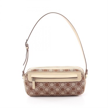 Salvatore Ferragamo Gancini Shoulder Bag 21 3323 canvas leather Beige Brown Used