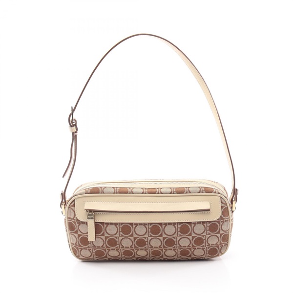 Salvatore Ferragamo Gancini Shoulder Bag 21 3323 canvas leather Beige Brown Used