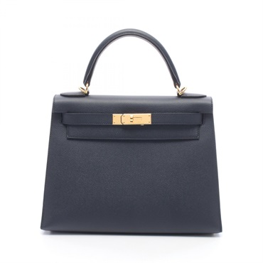 HERMES Kelly 28 Shoulder Handbag Epsom leather Navy Blue indigo Used Women D GHW
