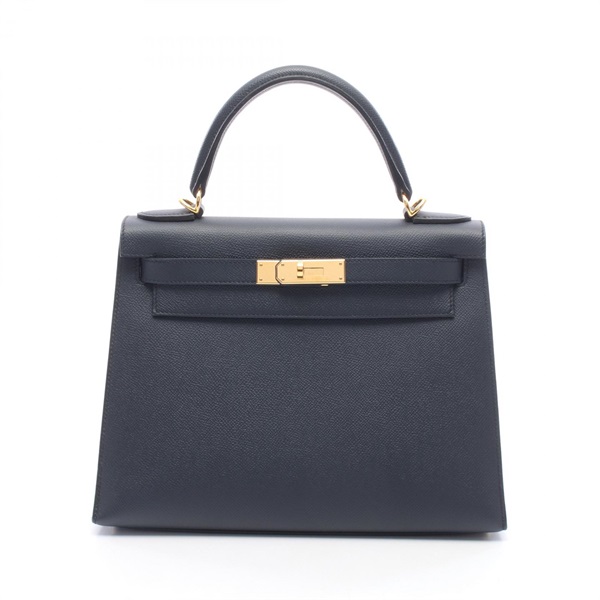 HERMES Kelly 28 Shoulder Handbag Epsom leather Navy Blue indigo Used Women D GHW