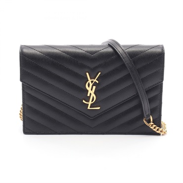 YVES SAINT LAURENT Cassandra Envelope Shoulder Bag Leather Black Used Women GHW
