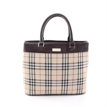 BURBERRY Nova Check Tote Bag canvas leather Beige Brown Multicolor Used Women