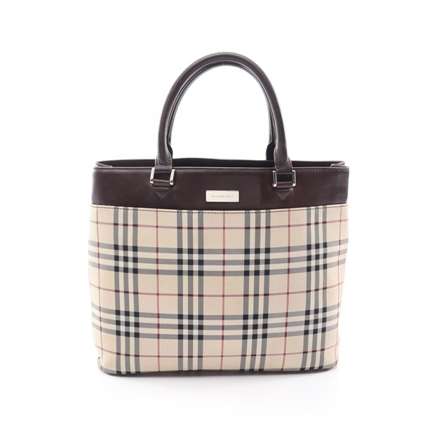 BURBERRY Nova Check Tote Bag canvas leather Beige Brown Multicolor Used Women