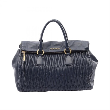 Miu Miu MATELASSE Shoulder Tote Bag leather Navy Used Women
